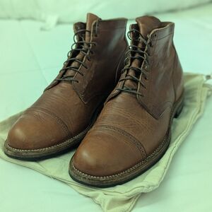 Brown Leather Ankle-High Boots with Lace-Up Closure